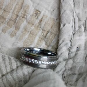 Men's Tungsten Ring with Crystal Detailing